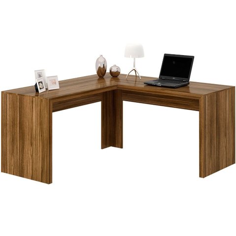 Mesa de Canto para Escritório em L Angular Mdp Nogal