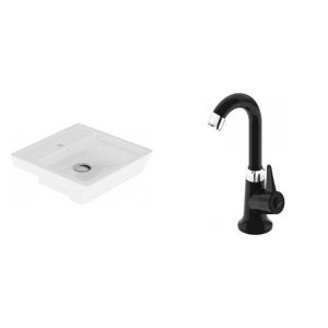 Conjunto para Banheiro Cuba de Semi-Encaixe Verona 11cmx41cmx41cm e Torneira Bica Móvel ABS 1/4 Japi