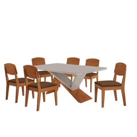 Mesa de Jantar Yasmin 180cm Tampo Mdf Vidro Canto Copo com 6 Cadeiras Copper