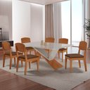 Ver imagem 4 de Mesa de Jantar Yasmin 180cm Tampo Mdf Vidro Canto Copo com 6 Cadeiras Copper