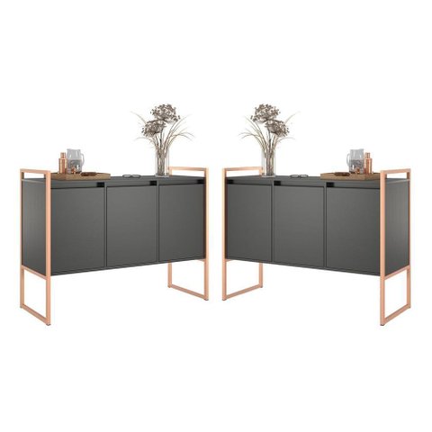 Buffet Industrial 3 Portas Preto Cobre Conjunto 2 Unidades
