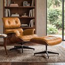 Ver imagem 1 de Poltrona Charles Eames com Puff Couro Envelhecido Linha Premium Sala Escritório Recepção - Caramelo
