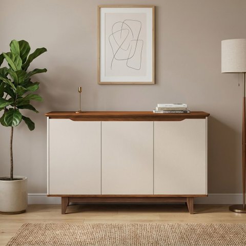 Buffet Flow 3 Portas Off White e Freijó para Sala de Jantar com Design Moderno e Organização