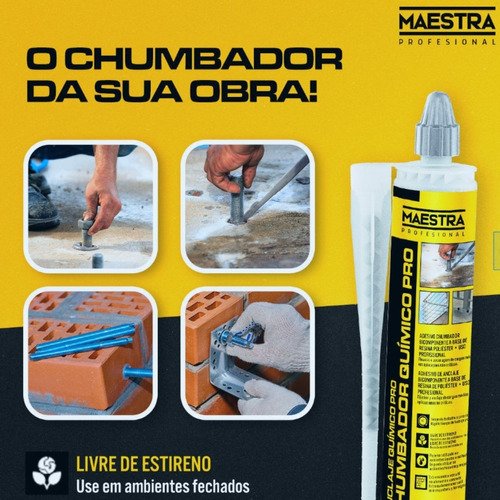 Chumbador Químico Pro Cinza 480g Fixação Ultra Rápida Forte - 2