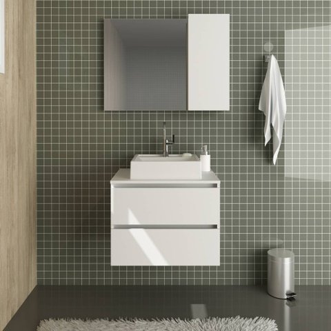 Conjunto Kit para banheiro 80cm com Gabinete espelheira e cuba CJ43018-113 Móvel na Caixa Branco