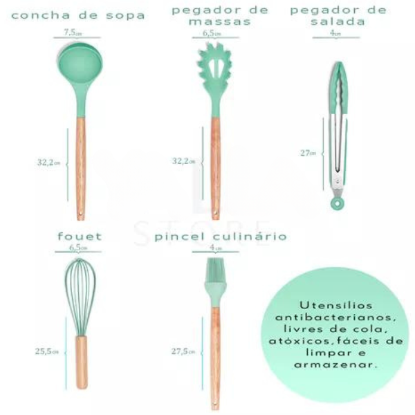 Kit Utensílios Cozinha 12 Peças Silicone Antiaderente (verde - 5