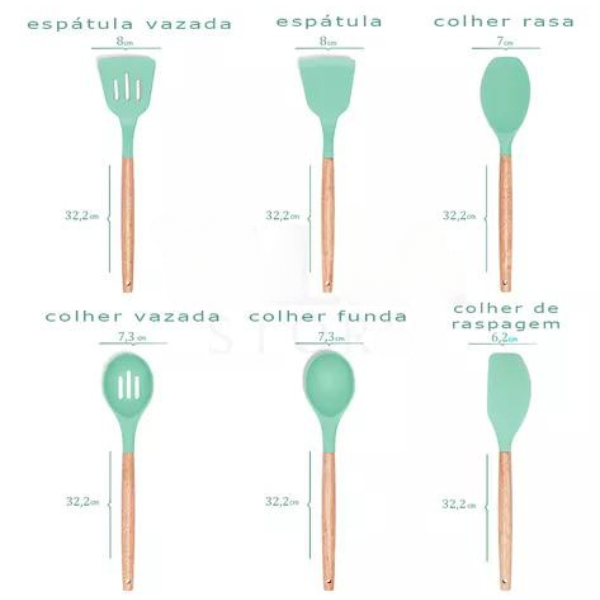 Kit Utensílios Cozinha 12 Peças Silicone Antiaderente (verde - 6