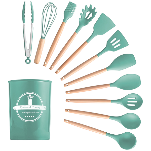 Kit Utensílios Cozinha 12 Peças Silicone Antiaderente (verde - 4