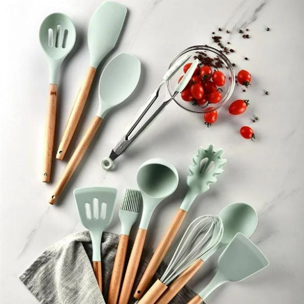 Kit Utensílios Cozinha 12 Peças Silicone Antiaderente (verde - 3