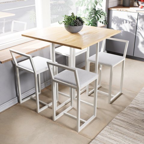Conjunto Mesa Pinus 4 Cadeiras Estofado Industrial White