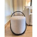 Ver imagem 2 de Puff Banqueta Decorativo com Base de Metal Ferro e Tecido em Linho Bege Cinza - Bege/Preto