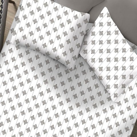 Jogo de Cama Casal Portallar Elegance Percal 150 Fios 100% Algodão Estampado Ana 3 Peças Branco