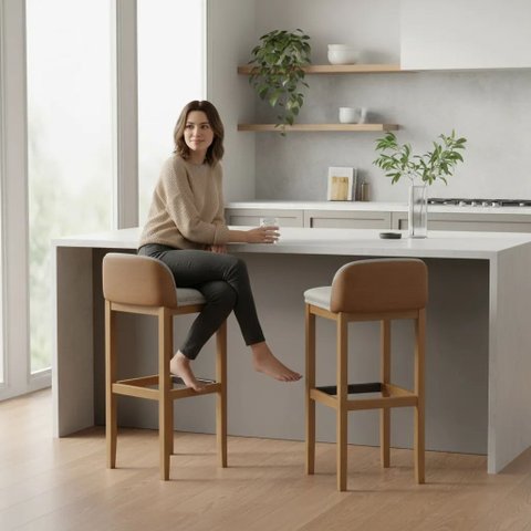 Conjunto Banquetas Cozinha Moderna Alto Padrão Estofado Luxo Vintage Luxuosa Gourmet Barzinho Balcão