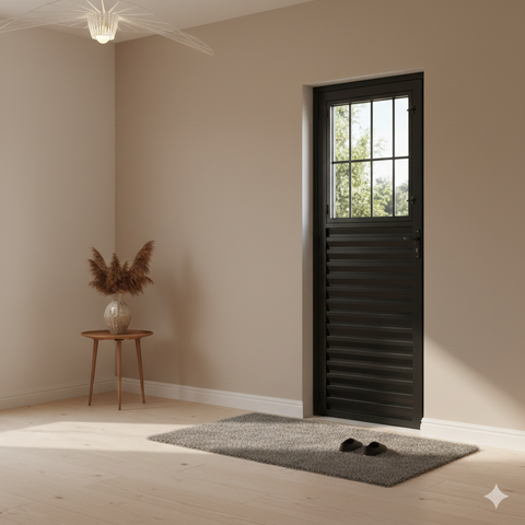 Porta Social de Alumínio Preto 210x80 Lado Direito Linha 25