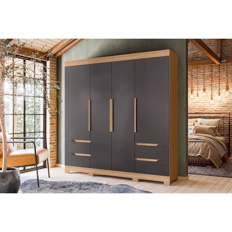 Guarda Roupa Vivacce 4 Portas e 4 Gavetas Nature/Titanium - Albatroz