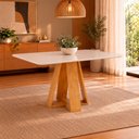 Ver imagem 1 de Mesa de Jantar Retangular 4 Lugares Tampo MDF Chanfrado Curvo Kiara 120cm Cedro Off White DJ Móveis