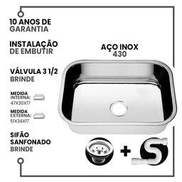 Cuba Pia Numero 1 Cozinha Inox American Steel 47x30x17 - 2