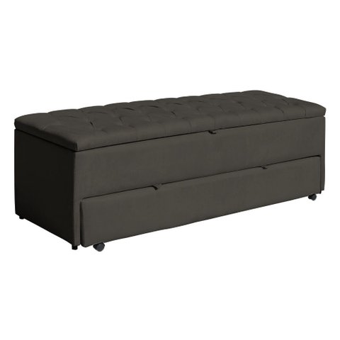 Calçadeira Sapateira Baú Casal King 195cm Capitonê Luna Veludo Grafite - Loja Sheep