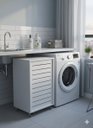 Ver imagem 5 de Armário Botijao de Gas Gabinete P com Rodinhas MDF-Organizador Multiuso Lavanderia e Cozinha -Branco