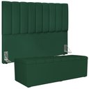 Ver imagem 5 de Kit Cabeceira Cama Box Queen 160cm Calçadeira Baú Dália W01 Suede Verde Musgo - Lyam Decor