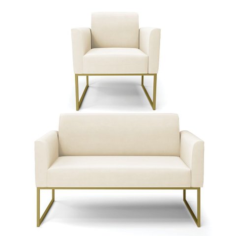 Sofá Namoradeira e Poltrona Marisa Industrial Dourado Veludo D03 - D’Rossi