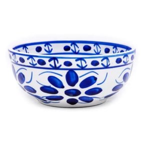 Tigela Em Porcelana Azul e Branca Colonial - Grande Porcelana Monte Sião