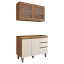 Ver imagem 1 de Cozinha Compacta Modulada 4 Portas 3 Gavetas com Vidro Freijó/off White - Panorama Móveis