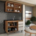 Ver imagem 6 de Cozinha Compacta Modulada 4 Portas 3 Gavetas com Vidro Freijó/off White - Panorama Móveis