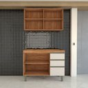 Ver imagem 5 de Cozinha Compacta Modulada 4 Portas 3 Gavetas com Vidro Freijó/off White - Panorama Móveis