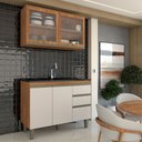Ver imagem 4 de Cozinha Compacta Modulada 4 Portas 3 Gavetas com Vidro Freijó/off White - Panorama Móveis