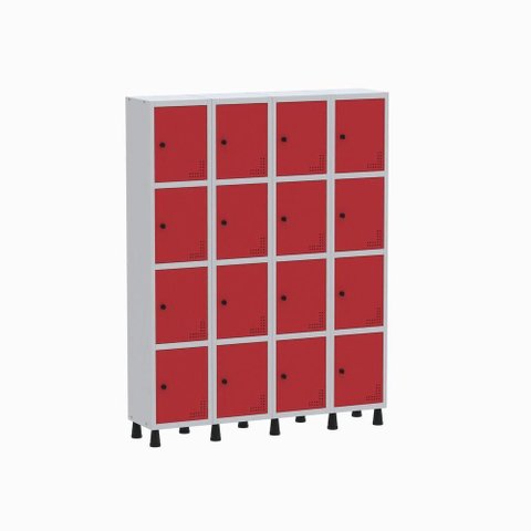 Roupeiro Aço Linha Light 16 Portas - GR304-16 Cinza-Vermelho