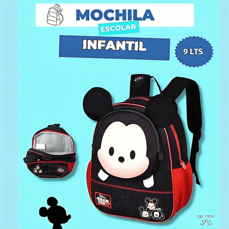 Mochila Infantil Alças Ajustaveis Mickey Disney Escolar Acolchoada Leve Resistente Espaçosa Bolsos - 6