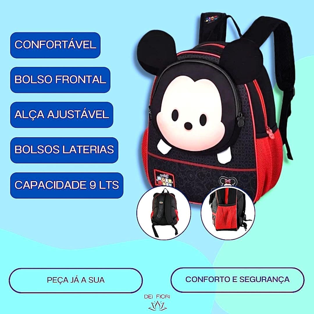 Mochila Infantil Alças Ajustaveis Mickey Disney Escolar Acolchoada Leve Resistente Espaçosa Bolsos - 2