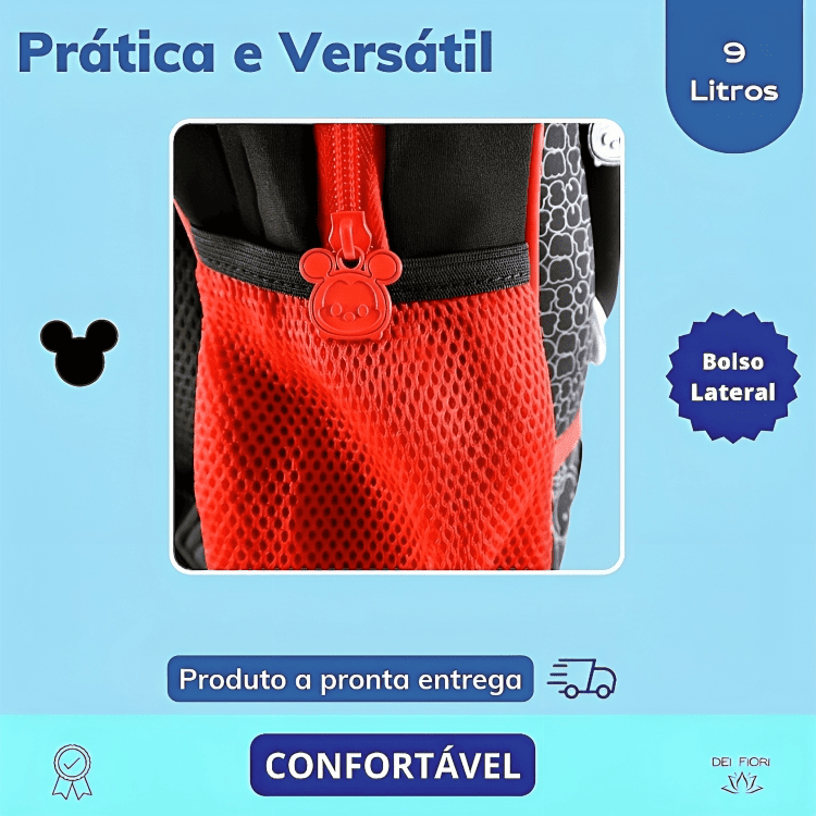 Mochila Infantil Alças Ajustaveis Mickey Disney Escolar Acolchoada Leve Resistente Espaçosa Bolsos - 7