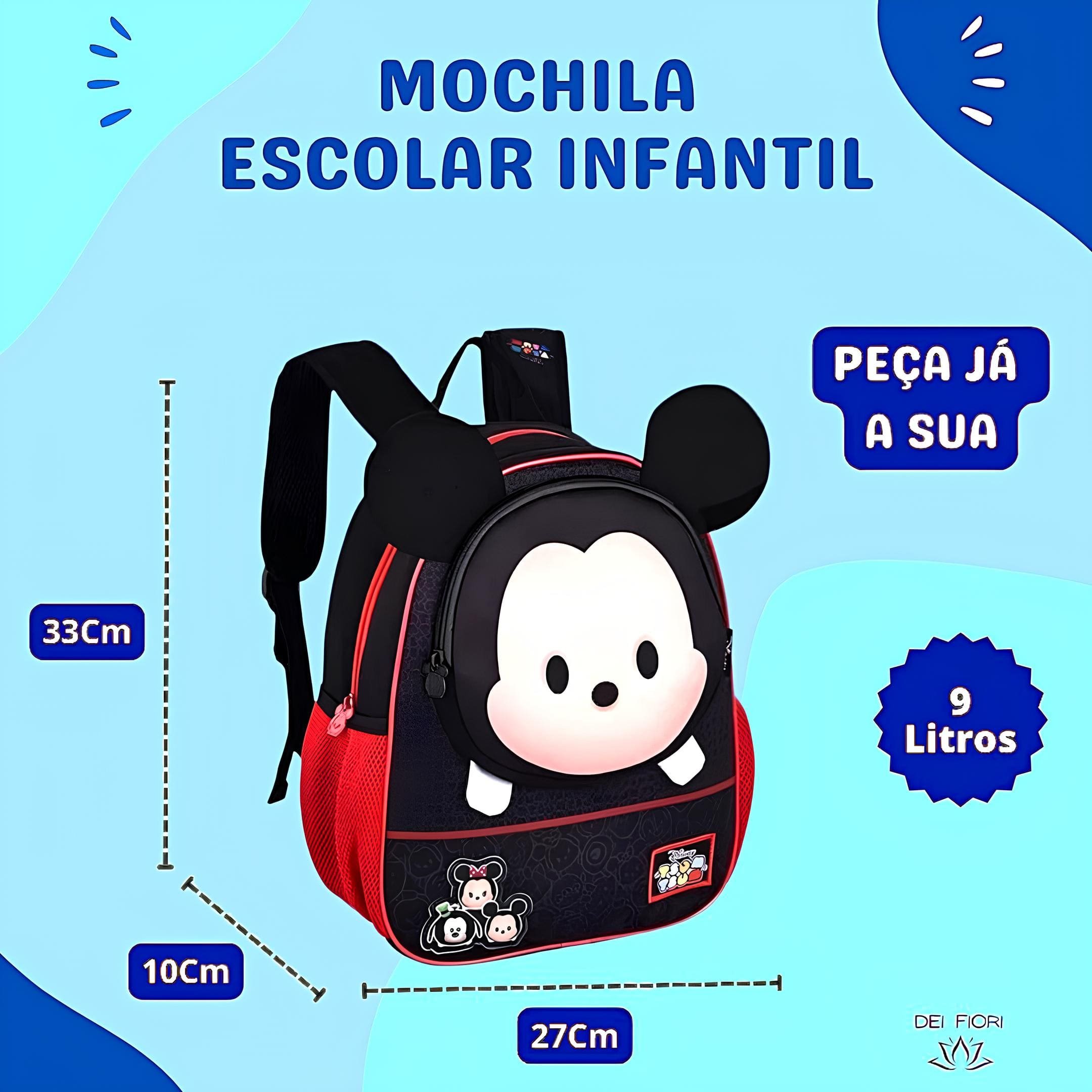 Mochila Infantil Alças Ajustaveis Mickey Disney Escolar Acolchoada Leve Resistente Espaçosa Bolsos - 3