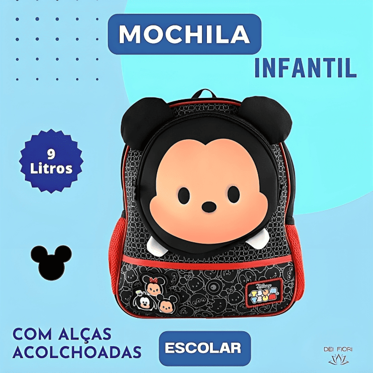 Mochila Infantil Alças Ajustaveis Mickey Disney Escolar Acolchoada Leve Resistente Espaçosa Bolsos - 8