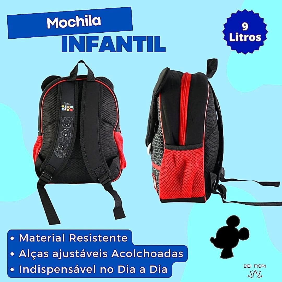 Mochila Infantil Alças Ajustaveis Mickey Disney Escolar Acolchoada Leve Resistente Espaçosa Bolsos - 4