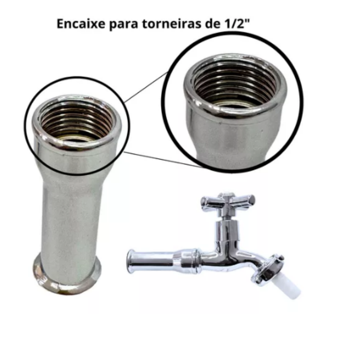 Kit 4 Alongador Extenção Curta 6cm Torneira Metal Cromado1/2:cromado - 4