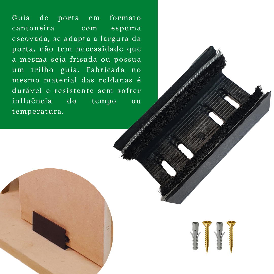 Kit Trilho Correr 2,00m 35x35 Alumínio Preto p/ Duas Portas de 50cm - RDA-4 - 6