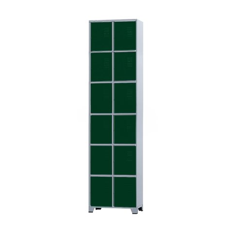 Armário Roupeiro de Aço 12 Portas para Vestiário Academia Locker Verde Escuro com Chave