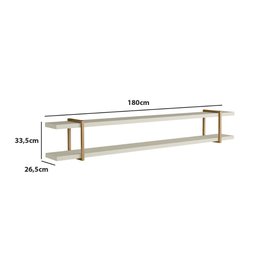 Prateleira Multiuso 180cm com Suporte em Metal 100% Mdf Cor:luna com Dourado - 3