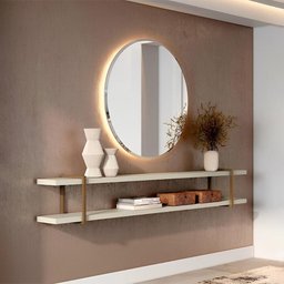 Prateleira Multiuso 180cm com Suporte em Metal 100% Mdf Cor:luna com Dourado - 1