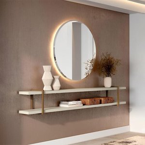 Prateleira Multiuso 180cm com Suporte em Metal 100% Mdf Cor:luna com Dourado