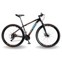 Ver imagem 1 de BICICLETA 29 PUMABIKE LINCE 24V STEEZ, FREIO MEC, SUSP 80MM, PRETO COM LARANJA E AZUL, 21