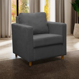Poltrona Cadeira Lara Para Sala de Estar Escritório Consultório Suede Cinza - Ninho Decor - 1