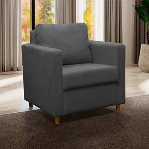 Poltrona Cadeira Lara Para Sala de Estar Escritório Consultório Suede Cinza - Ninho Decor