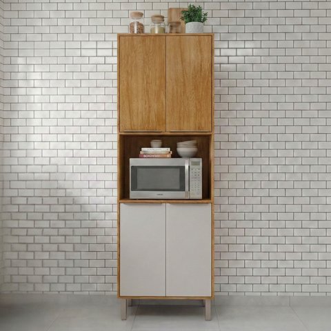 Torre Quente 4 Portas 1 Nicho para Forno ou Microondas Divina Marrom/Cinamomo/Off White