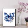 Quadro Decorativo Borboleta Azul Aquarela 45x34cm - com vidro:Madeira preta - 2