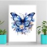 Quadro Decorativo Borboleta Azul Aquarela 45x34cm - com vidro:Madeira preta - 1