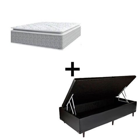 Cama Box Baú Solteiro 88 Sintetico Preto com Colchão Nazar Molas Ensacadas com Pillow Top - Bello Bo